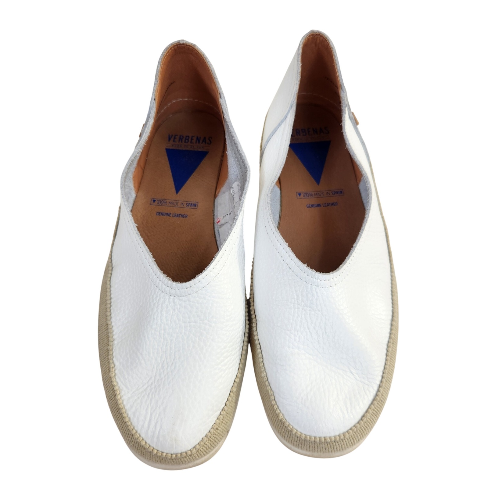 Verbenas Carmen White Leather Espadrille Slip On Flats Spain Size 41 Us 10/10.5